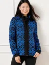 Talbots Plus Size - Cozy Fleeceback Jacket - Snowflake - Black/bold Blue - 2x  In Black,bold Blue