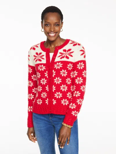 Talbots Plus Size - Crewneck Cardigan Sweater - Snowflake Fair Isle - Red/ivory - 3x  In Multi