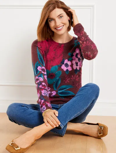 Talbots Crewneck Sweater - Blossom Blooms - Rich Burgundy - 3x