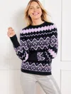 Talbots Petite - Crewneck Sweater - Diamond Fair Isle - Indigo/purple Rose - 2xs  In Indigo,purple Rose