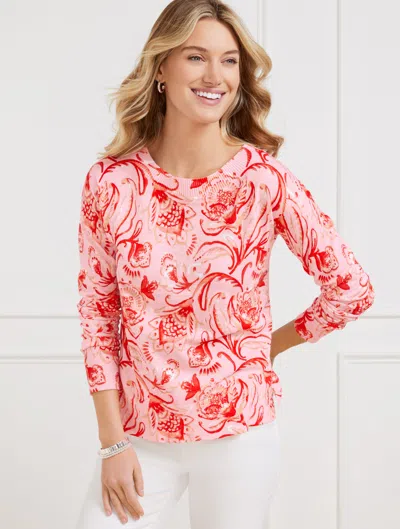 Talbots Plus Size - Crewneck Sweater - Jacobean Fantasia - Soft Pink - 2x - 100% Cotton