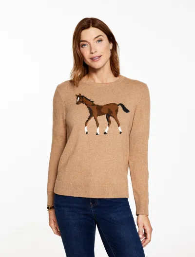 Talbots Plus Size - Crewneck Sweater Pullover - Whimsy Horse - Toasted Coconut Heather - 2x  In Neutral