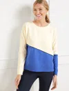Talbots Plus Size - Crewneck Sweatshirt - Colorblock - Ivory/biscayne Blue - X