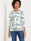 Talbots Plus Size - Crewneck Sweatshirt - Pencil Butterfly - White/heritage Green - 1x  In White,heritage Green
