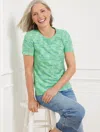 Talbots Plus Petite - Crewneck T-shirt - Bird Stripes - Neptune Green/lakeside - 3x  In Neptune Green,lakeside