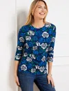 Talbots Petite - Crewneck T-shirt - Imperial Petals - Ink/bold Blue - Xl  In Ink,bold Blue