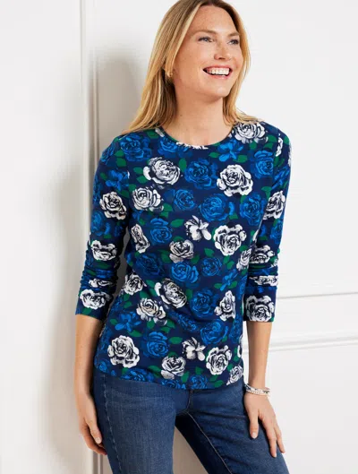 Talbots Petite - Crewneck T-shirt - Imperial Petals - Ink/bold Blue - Xl  In Ink,bold Blue