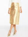 Talbots Plus Size - Crinkle Metallic Faux Leather Midi Skirt - Gold - 18  In Gold