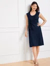 Talbots Plus Size - Crochet Trim Nantucket Slub Side Tie Dress - Blue - 1x