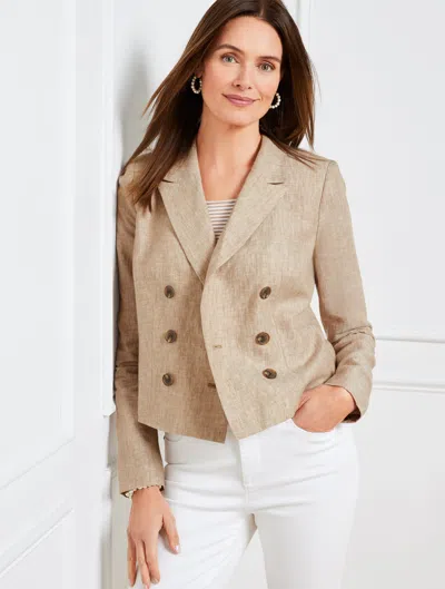 Talbots Plus Size - Cropped Linen Jacket - Taupe - 24