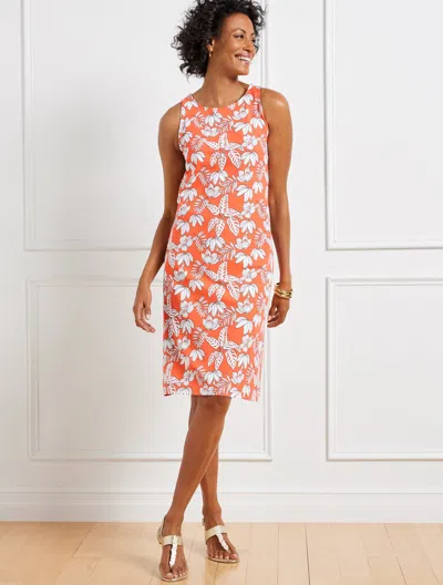 Talbots Petite - Effortless Jersey A-line Dress - Botanical Ferns - Tiger Lily Orange/white - Small  In Tiger Lily Orange,white