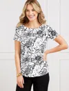 Talbots Plus Size - Effortless Jersey Bateau Neck T-shirt - Alluring Floral - White/black - 3x  In White,black