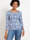 Talbots Plus Size - Effortless Jersey Bateau Neck T-shirt - Buoyant Blossoms - Navy Blue Dusy/ivory - 3x Tal