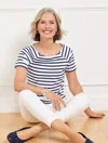 Talbots Plus Petite - Effortless Jersey Stripe Bateau Neck T-shirt - Ink/white - 3x  In Ink,white