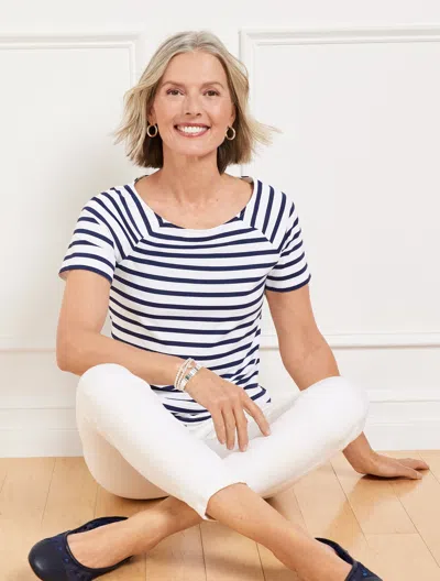 Talbots Plus Petite - Effortless Jersey Stripe Bateau Neck T-shirt - Ink/white - 3x  In Ink,white