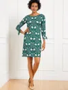 Talbots Plus Size - Effortless Jersey Bow Cuff Shift Dress - Intricate Flowers - Derry Green/ivory - 3x Talb In Derry Green,ivory