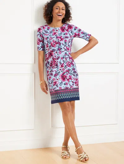 Talbots Plus Size - Effortless Jersey Fit & Flare Dress - Gorgeous Garden - Blue Crystal - 1x