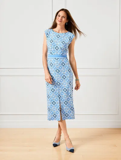 Talbots Plus Size - Effortless Jersey Midi Dress - Allure Medallion - Lakeside Blue/ivory - 22  In Lakeside Blue,ivory