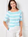 Talbots Plus Size - Effortless Jersey Raglan T-shirt - Cheerful Stripe - White/lovely Blue - 2x  In White,lovely Blue