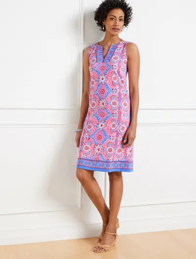 Talbots Plus Size - Effortless Jersey Shift Dress - Floral Tiles - White/aurora Pink - X  In White,aurora Pink