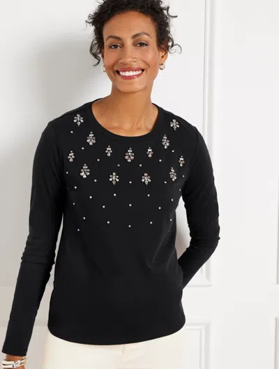 Talbots Plus Size - Embellished Crewneck T-shirt - Black - 3x - 100% Cotton