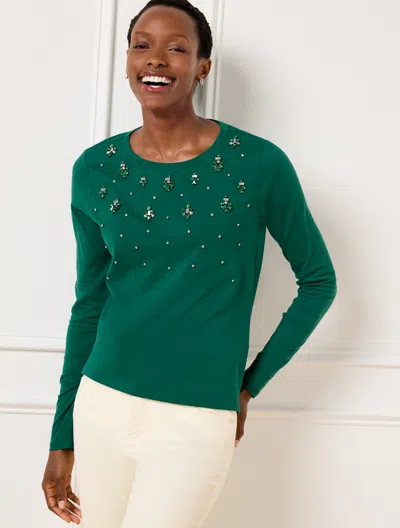 Talbots Plus Size - Embellished Crewneck T-shirt - Highland Green - 2x - 100% Cotton