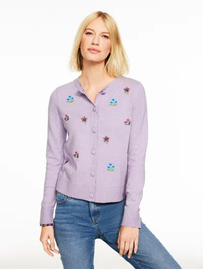 Talbots Plus Size - Embroidered Crewneck Cardigan Sweater - Frosted Lavender Heather - 3x  In Purple
