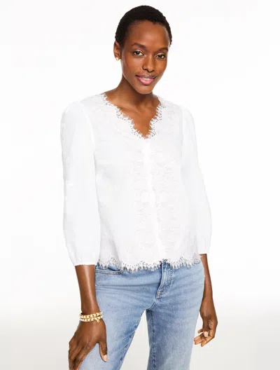 Talbots Plus Size - Embroidered Lace Trim Voile Top - White - 3x - 100% Cotton