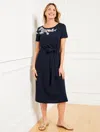 Talbots Plus Size - Embroidered Nantucket Slub Midi Dress - Blue - 2x  In Blue
