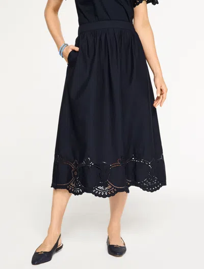 Talbots Plus Size - Embroidered Poplin Fit & Flare Skirt - Blue - 3x