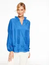 Talbots Plus Size - Embroidered Ruffle Top - Wisteria Floral - Azure Blue - 3x  In Blue