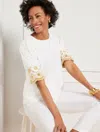 Talbots Plus Size - Embroidered Sleeve Scoop Neck T-shirt - White - 1x - 100% Cotton  In White