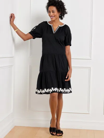 Talbots Plus Size - Embroidered Tiered Dress - Black - 2x - 100% Cotton
