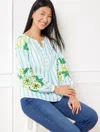 Talbots Plus Size - Embroidered Top - Park Stripe - White/vivid Turquoise - X