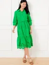 Talbots Plus Size - Eyelet Puff Sleeve Poplin Shirtdress - Bright Green - 18 - 100% Cotton  In Bright Green