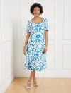 Talbots Petite - Fit & Flare Dress - Beautiful Scroll - White/lakeside Blue - 12  In White,lakeside Blue