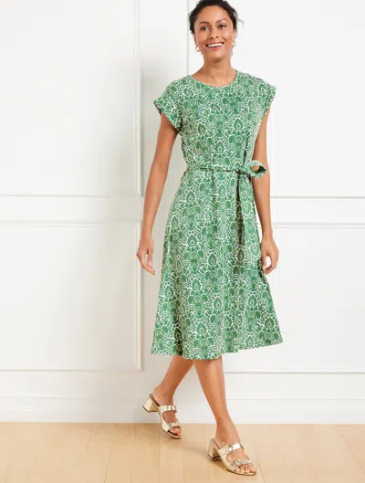Talbots Plus Size - Fit & Flare Midi Dress - Woodland Damask - Ivory/green Fern - 2x - 100% Cotton