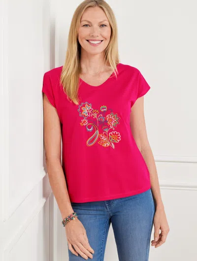 Talbots Plus Size - Floral Short Sleeve T-shirt - Bright Rose - 3x
