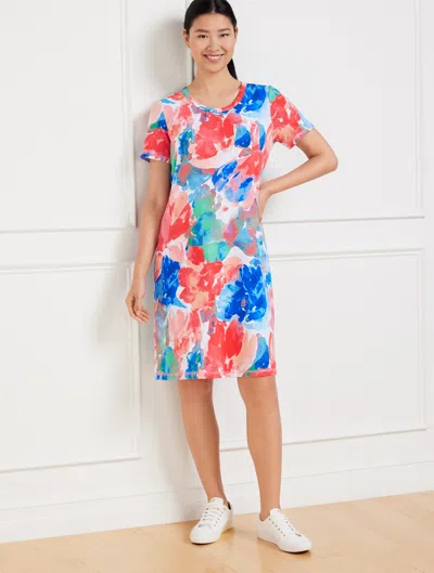 Talbots Plus Size - French Terry T-shirt Dress - Painted Flowers - White - 2x