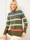 Talbots Plus Size - Funnel Neck Multi Stripe Sweater - Burnt Olive - 3x