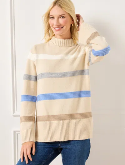 Talbots Plus Size - Funnel Neck Multi Stripe Sweater - Ecru - 1x