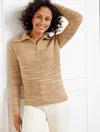 Talbots Plus Size - Half-zip Pullover Sweater - Speckled Space Dye - Cafe/ivory - 1x  In Cafe,ivory