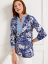 Talbots Plus Size - Hibiscus Palms Tunic Top - Ink - 1x - 100% Cotton  In Ink