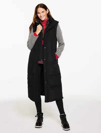 Talbots Plus Size - Hooded Long Puffer Vest - Black - 3x