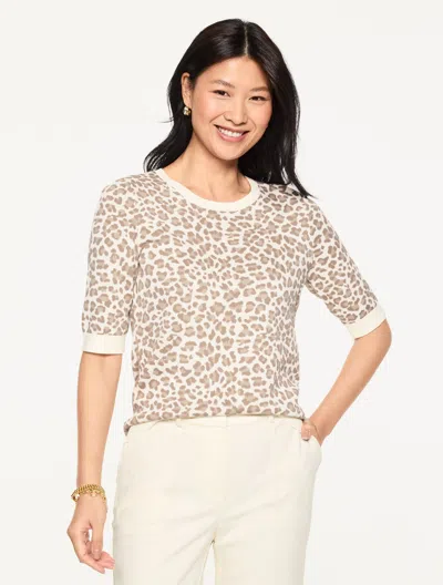 Talbots Plus Size - Jacquard Elbow Sleeve Pullover Sweater - Alluring Leopard - Ivory - 3x  In White