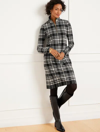 Talbots Plus Size - Jacquard Half-zip Shift Dress - Black/ivory - 1x  In Black,ivory