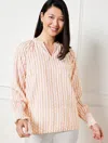Talbots Jacquard Stripe Smocked Cuff Blouse - Aurora Pink - 1x  In Aurora Pink