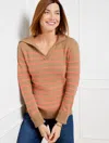 Talbots Plus Size - Johnny Collar Striped Pullover Sweater - Cafe/coral Peach - 3x  In Cafe,coral Peach