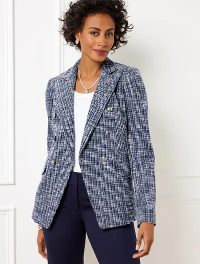 Talbots Plus Size - Knit Tweed Double Breasted Blazer - Blue - 22