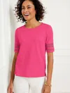 Talbots Misses - Lace Trim Crewneck T-shirt - Tropical Punch - Large - 100% Cotton